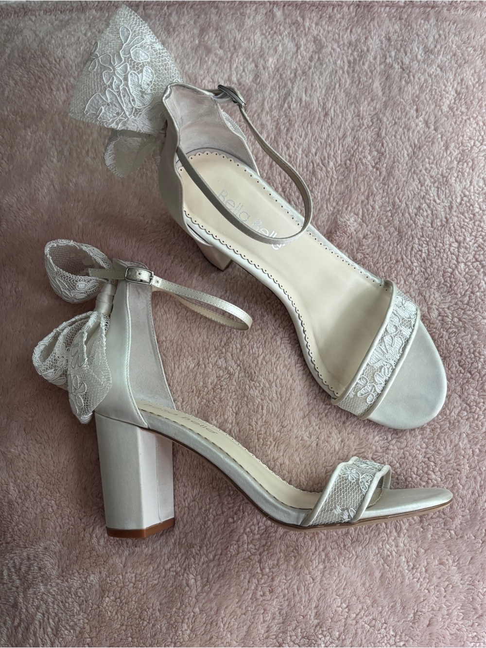 BelIa Belle Ivory Lace Block Heel Sandals